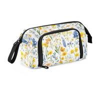 KLL Trousse à crayons de grande capacité avec fermeture éclair et fermeture éclair pour homme, université, fleurs d'été, delphinium, tournesol, blanc