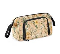 KLL Trousse à crayons de grande capacité avec fermeture éclair pour adolescents, fleurs d'université, jonquille, ostéospermum, thym, pêche