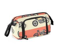 KLL Trousse à crayons de grande capacité avec fermeture éclair pour étudiant, collège, moto, terre cuite
