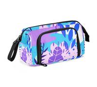 KLL Trousse à crayons de grande capacité avec fermeture éclair - Trousse portable pour enfants, adolescentes, filles, fournitures scolaires - Motif feuilles violettes, Feuille violette, Taille unique,