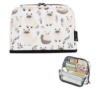KLL Trousse à crayons de grande capacité avec grande ouverture pour pièces de monnaie pour adolescent Preppy School mignons chats de l'Himalaya Blanc