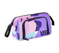 KLL Trousse à crayons de grande capacité avec poignée et fermeture éclair pour enfants et cosmétiques Motif feuille violette