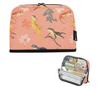 KLL Trousse à crayons de grande capacité extensible pour filles - Fournitures scolaires chic lézard reptile pêche