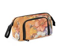 KLL Trousse à crayons de grande capacité légère à coque rigide pour enseignant, université, fleurs, jonquille, phlox, terre cuite