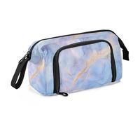 KLL Trousse à crayons de grande capacité portable pour étudiants et lycée Bleu pierre marbrée