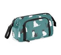KLL Trousse à crayons de grande capacité pour filles avec fente et porte-crayons pour homme, collège, beauté, manx, chats, bleu sarcelle