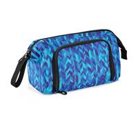 KLL Trousse à crayons d'école de grande capacité avec compartiment à fermeture éclair pour adolescents, université, motif pied-de-poule, bleu roi, feuilles turquoise