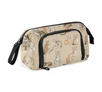 KLL Trousse à crayons d'école de grande capacité avec fermeture éclair pour garçons, maternelle, savane, chats beige