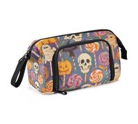 KLL Trousse à crayons d'Halloween avec compartiment pour l'école - Citrouille jaune - Grande capacité - Avec compartiment pour homme élémentaire
