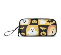 KLL Trousse à crayons en nylon avec fermeture éclair pour Halloween - Jaune citrouille - Grande capacité - Organiseur de papeterie pour élève du primaire