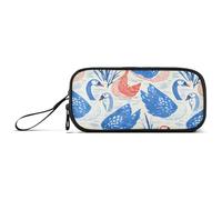 KLL Trousse à crayons en nylon pour adolescentes et adolescentes - Grande capacité - Motif cygnes rouges et bleus