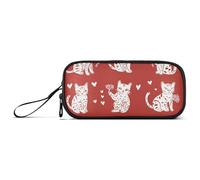 KLL Trousse à crayons en nylon rouge avec motif chats de la savane pour l'école - Grande capacité - Grande fermeture éclair - Organiseur de papeterie pour adultes