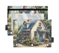 KLL Trousse à crayons en plastique avec 3 anneaux et 3 trous pour examen Motif fleur enchantée