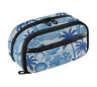 KLL Trousse à crayons en PVC de grande capacité (prop3) pour homme - Style vintage - Plage côtière - Coquillages - Palmier - Tropical Summer