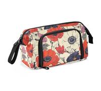 KLL Trousse à crayons multifonction de grande capacité avec fermeture éclair pour université, étudiant, bureau, motif floral anémone