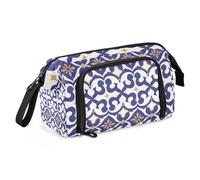 KLL Trousse à crayons plate géométrique bleue fleur de lys blanche, grande capacité, trousse légère pour adolescents cosmétiques