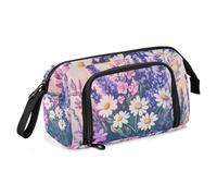 KLL Trousse à crayons portable de grande capacité pour enseignant, université, fleurs, lavande, marguerite, blanc