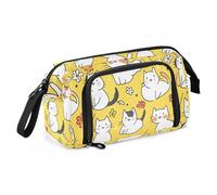 KLL Trousse à crayons Preppy de grande capacité avec poignée pour enfants pour homme collège mignons chartreuxcats jaune