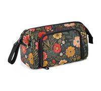 KLL Trousse à crayons vintage à motif floral foncé de grande capacité avec fermeture éclair pour infirmière, école préparatoire