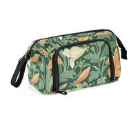 KLL Trousse à crayons vintage de grande capacité avec fleurs de lys oranges et feuilles vertes William Morris - Légère pour enseignant