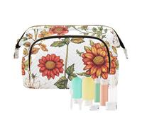 KLL Trousse de maquillage de voyage étanche pour femme Motif fleurs d'automne pivoines papillons abeilles Blanc, 9, 1 size