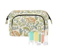KLL Trousse de maquillage rétro orange avec motif William Morris, trousse de maquillage essentielle, sac à main avec poignée, sac à main pour organisateur de voyage