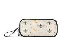KLL Trousse de rangement en nylon beige avec motif abeilles et lune étoilée - Grande capacité - Pour collège