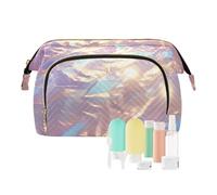 KLL Trousse de voyage pour cosmétiques, maquillage, porte-monnaie pour femme, pierre précieuse rose violet, rose violet, 25,9 x 15 x 17 cm, Pierre précieuse pailletée rose violet, 10.2x5.9x6.7 inch