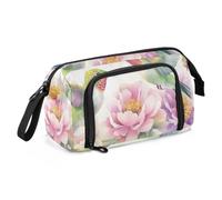 KLL Trousse d'école grande capacité colorée avec fleur oiseau rose