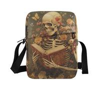 KLL Un squelette de lecture avec des fleurs et des papillons, joli sac à bandoulière en cuir végétalien, petit sac à bandoulière pour femme, sac à main à bandoulière pour faire du shopping