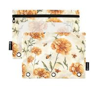 KLL Unique Marigold Trousse à crayons 3 trous pour classeurs à 3 anneaux avec trois anneaux pour boîte de rangement de bureau