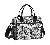 KLL Valentine Music Patterns Boîte à déjeuner isotherme de grande capacité avec bandoulière pour femme Motif musique Blanc et noir