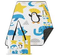 KLL Vector Animal Girafe Elephant Bleu Jaune Panier de pique-nique Imperméable Herbe Camping Couverture Packable pour Herbe Pique-nique Articles Manta Para Picnic y Playa