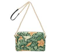 KLL Vintage Orange Lily Flower Green Leaves William Morris Style Fashion Crossbody Bags For Women Vegan Leather Women Cross Body Purse Zip Woman Shoulder Handbags