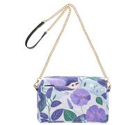 KLL Violet Morning Glory Fleurs Oiseaux Style Dessin animé Petit sac à bandoulière pour femme en cuir vegan décontracté quotidien Sac à main zippé pour femme