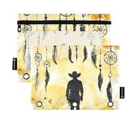 KLL Western Cowboy Attrape-rêves Tribal Boho Serpents Jaune Pochette à crayons souple pour classeur à anneaux avec 3 trous pour l'école
