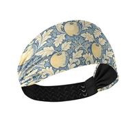 KLL William Morris - Bandeau vintage en forme de fruits jaunes et bleus évacuant l'humidité pour femme, bandeau extensible pour femmes, pour l'entraînement, le tennis, le cyclisme