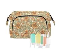 KLL William Morris Lilies Trousse de maquillage orange avec fermeture éclair pour femme Pochette à bijoux pour cartes et argent