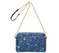 KLL William Morris Petit sac à bandoulière tendance en cuir végétalien avec motif floral bleu pour femme, sac à main décontracté imperméable pour femme