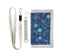 KLL William Morris Portefeuille à trois volets pour cartes de crédit en nylon robuste avec lanière Motif floral Bleu