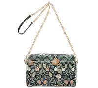 KLL William Morris Sac à bandoulière tendance et coloré en cuir végétalien pour femme - Sac à bandoulière imperméable pour femme - Motif floral noir