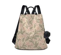 KLL William Morris Sac à dos tendance pour fille avec motif fleurs de cerisier - Sac à dos de voyage tendance pour femme pour voyage, travail, quotidien avec porte-clés à pompon