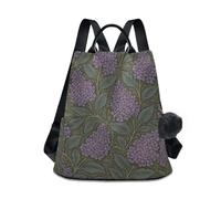 KLL William Morris Sac à dos tendance pour voyage, travail, quotidien avec porte-clés à pompons pour femme - Motif lilas