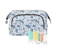 KLL William Morris - Sac de voyage vintage bleu et blanc à motif floral - Trousse de maquillage de voyage imperméable pour femme - Porte-monnaie pour cartes et argent