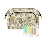 KLL William Morris Trousse de toilette beige avec fermeture éclair Motif marguerites et papillons