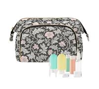 KLL William Morris Trousse de toilette vintage avec fleurs roses Gris Grande capacité Pochette de voyage pour pinceaux de maquillage