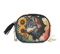 KLL Wolf Breaking Through The Wall Portefeuille à bandoulière confortable pour homme avec sangle réglable Petit sac à bandoulière pour la randonnée et les voyages