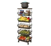 KLLsmDesign Paniers en fil métallique avec roulettes, organiseur de rangement empilable pour cuisine, salle de bain, bureau, chariot fruits et légumes, étagère vaisselle bois