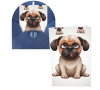 KLLTYHMU 1 carte de remerciement avec enveloppes, carlin de dessin animé 10,2 x 15,2 cm, carte de vœux pour notes personnalisées, cartes formelles pour toutes les occasions, adaptées pour les petites