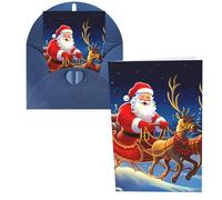 KLLTYHMU 1 carte de remerciement avec enveloppes, Père Noël sur traîneau de 10,2 x 15,2 cm, carte de vœux pour notes personnalisées, cartes formelles pour toutes les occasions, convient pour les